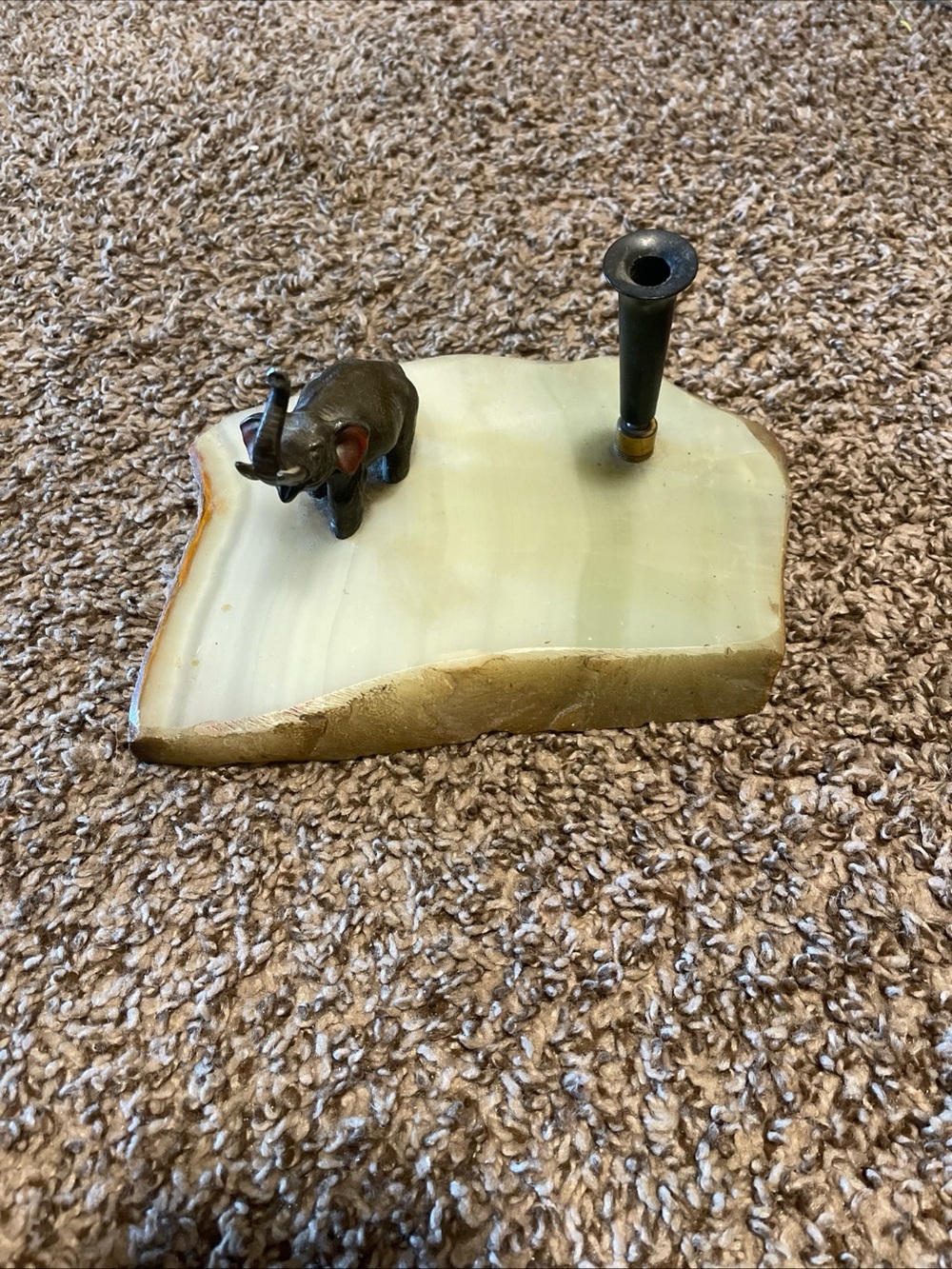 Decorative Green Onyx Small Pen Accessory Holder with Elephant Accent